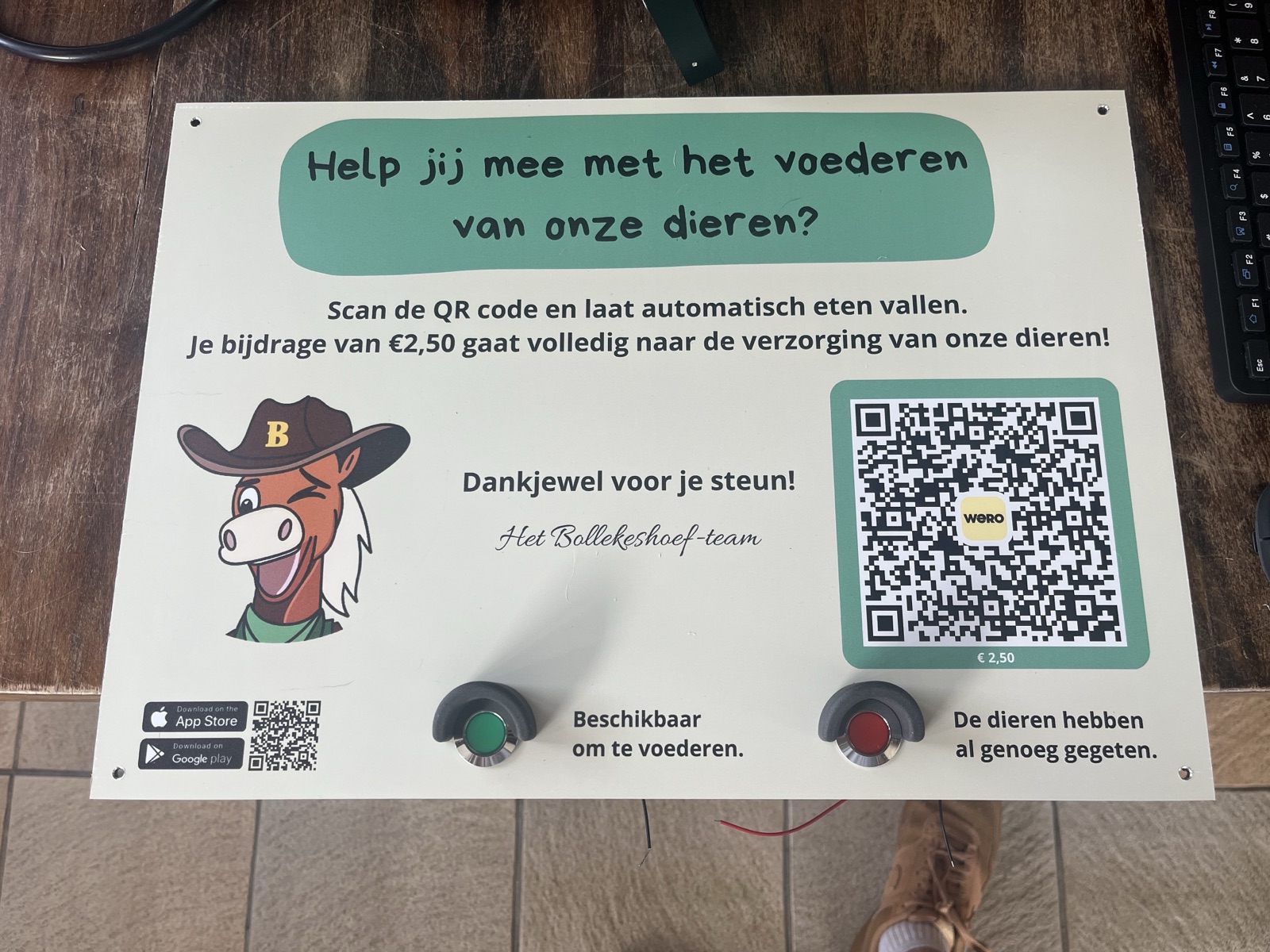 Informatiebord met statuslampjes en QR-code